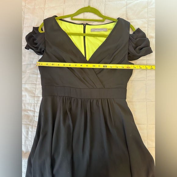 Marc New York Andrew Marc Black Off Shoulder Dress with Bright Green Lining. - Picture 4 of 6
